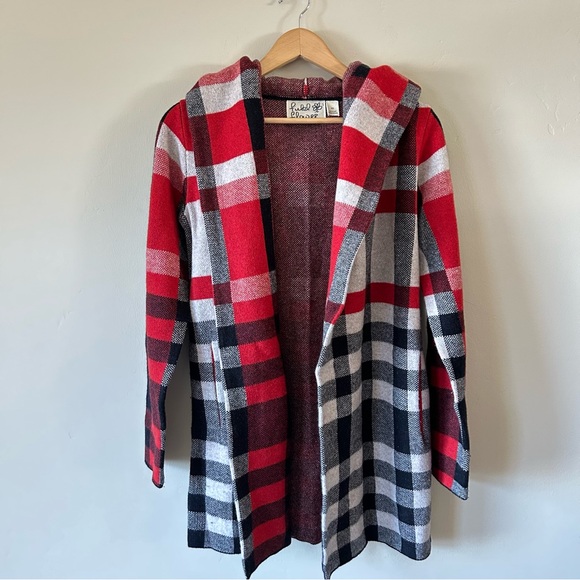 Anthropologie Field Flower Red Check Cardigan